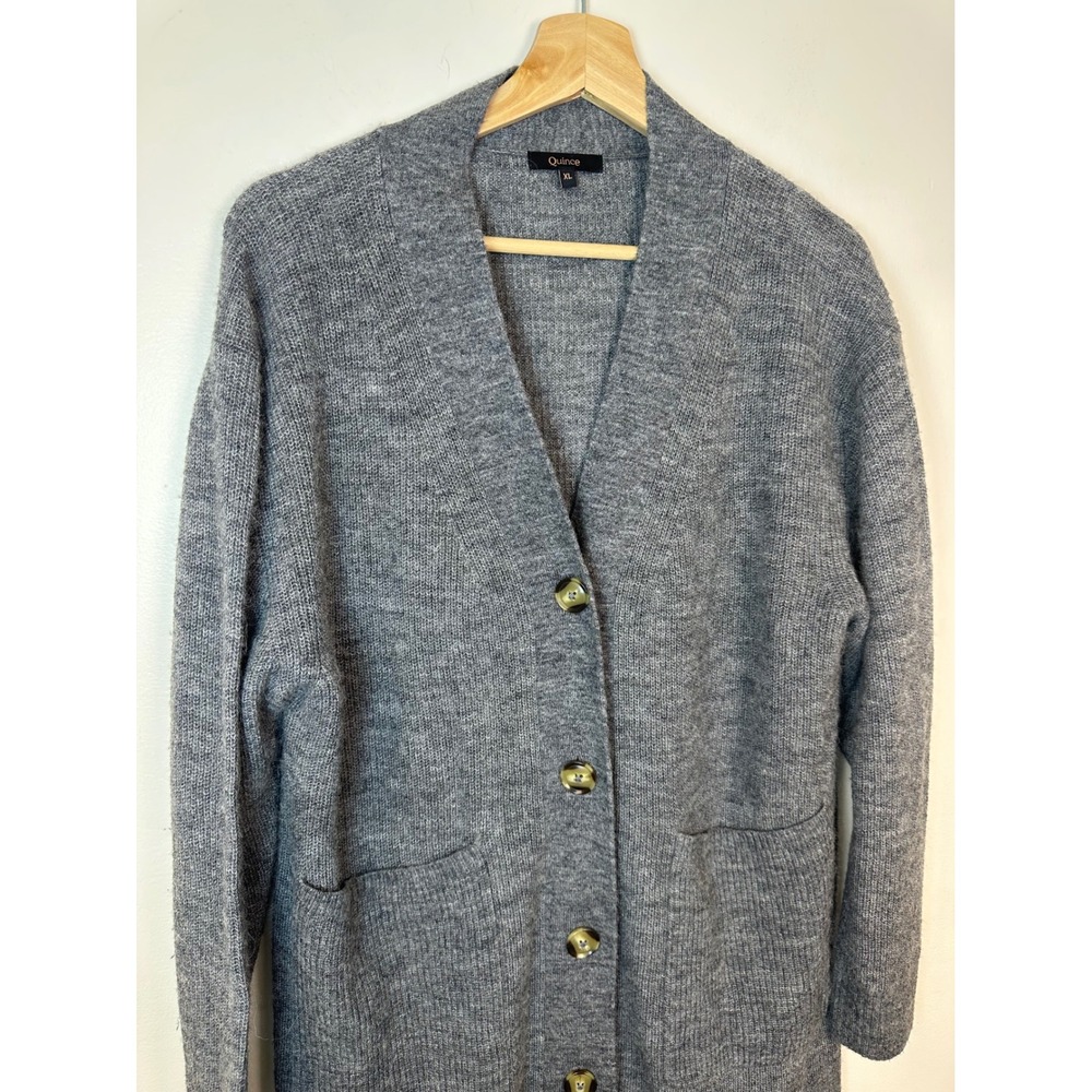 Quince Cardigan Sweater Women's XL Gray Oversized Alpaca Wool Button Front Cozy - Picture 3 of 6